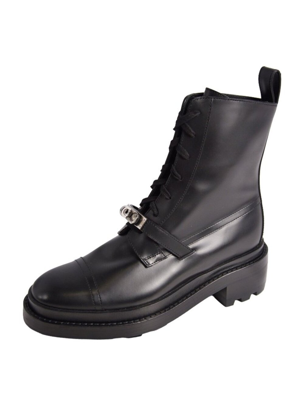 Hermes Boots Fank Funk Short Kelly Lace-up Shoes Leather Black